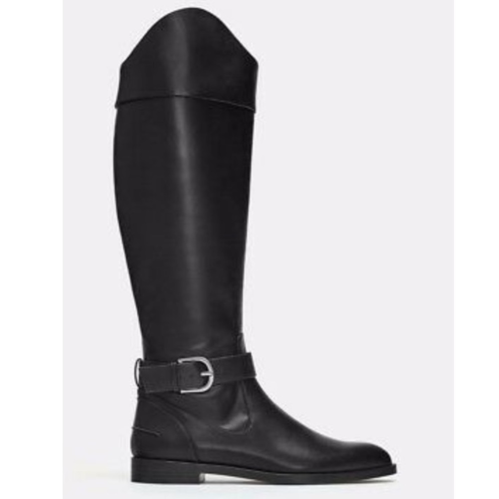ZARA VEAGAN LEATHER RIDING BOOTS WITH BUCKLE